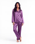 Soft Satin Pajamas Set for Women – 2-Piece Long Sleeve Sleepwear & Elegant Button Loungewear