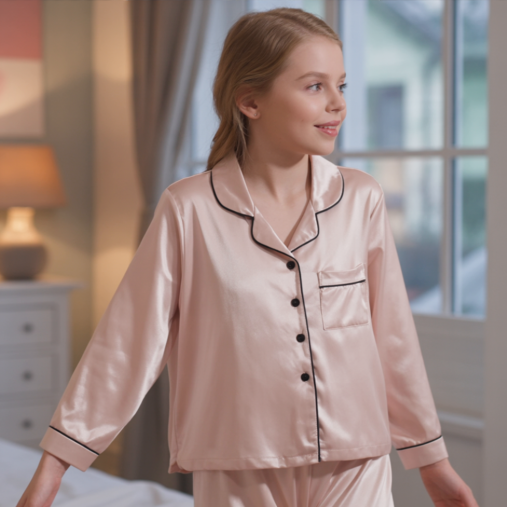 Kids’ Satin Pajama Set – Long Sleeve Sleepwear with Silky Soft Comfort
