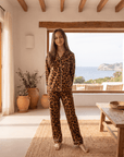 Kids Leopard Print Pajama Set – Girls Long Sleeve Sleepwear, Flame Resistant Nightwear