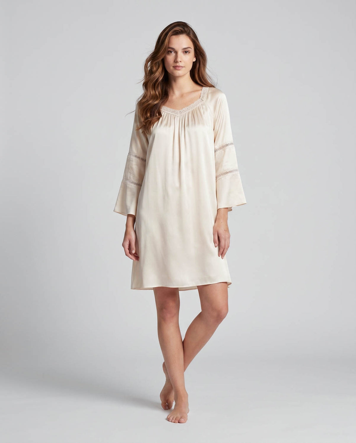 100% Mulberry Silk Lace Pleated Nightdress – Elegant Luxury Sleepwear for Women