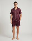 100% Mulberry Silk Men’s Silk Pajama Set – Short Sleeve Shirt & Shorts Nightwear