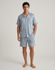 100% Mulberry Silk Men’s Silk Pajama Set – Short Sleeve Shirt & Shorts Nightwear