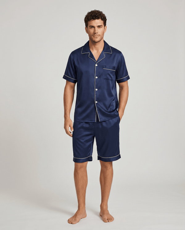 Silk Men’s Silk Pajama Set – Short Sleeve Shirt & Shorts Nightwear