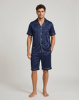 100% Mulberry Silk Men’s Silk Pajama Set – Short Sleeve Shirt & Shorts Nightwear