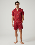 100% Mulberry Silk Men’s Silk Pajama Set – Short Sleeve Shirt & Shorts Nightwear