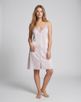 100% Mulberry Silk Mini Nightgown – Elegant Lace Trim & Flattering Side Slit