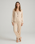 100% Mulberry Silk Pajama Set – Long Sleeve Peter Pan Collar Top & Relaxed Pants