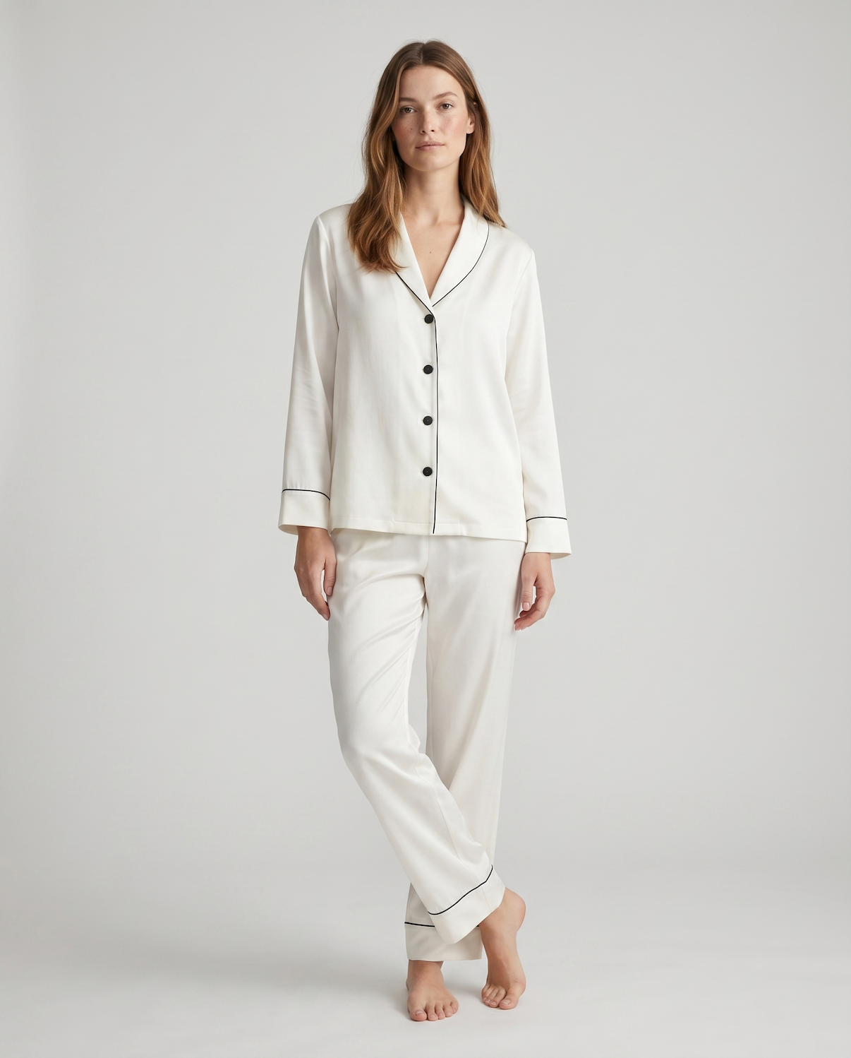 100% Mulberry Silk Pajama Set – Long Sleeve Peter Pan Collar Top & Relaxed Pants