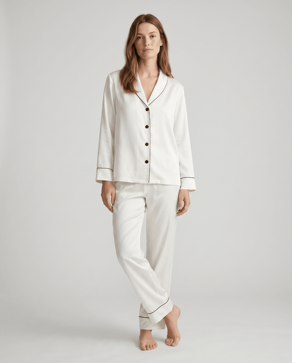 100% Mulberry Silk Pajama Set – Long Sleeve Peter Pan Collar Top & Relaxed Pants