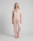 100% Mulberry Silk Pajama Set – Short Sleeve Button Top & Long Pants
