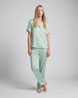 100% Mulberry Silk Pajama Set – Short Sleeve Button Top & Long Pants