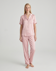 100% Mulberry Silk Pajama Set – Short Sleeve Button Top & Long Pants
