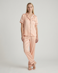 100% Mulberry Silk Pajama Set – Short Sleeve Button Top & Long Pants