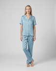 100% Mulberry Silk Pajama Set – Short Sleeve Button Top & Long Pants