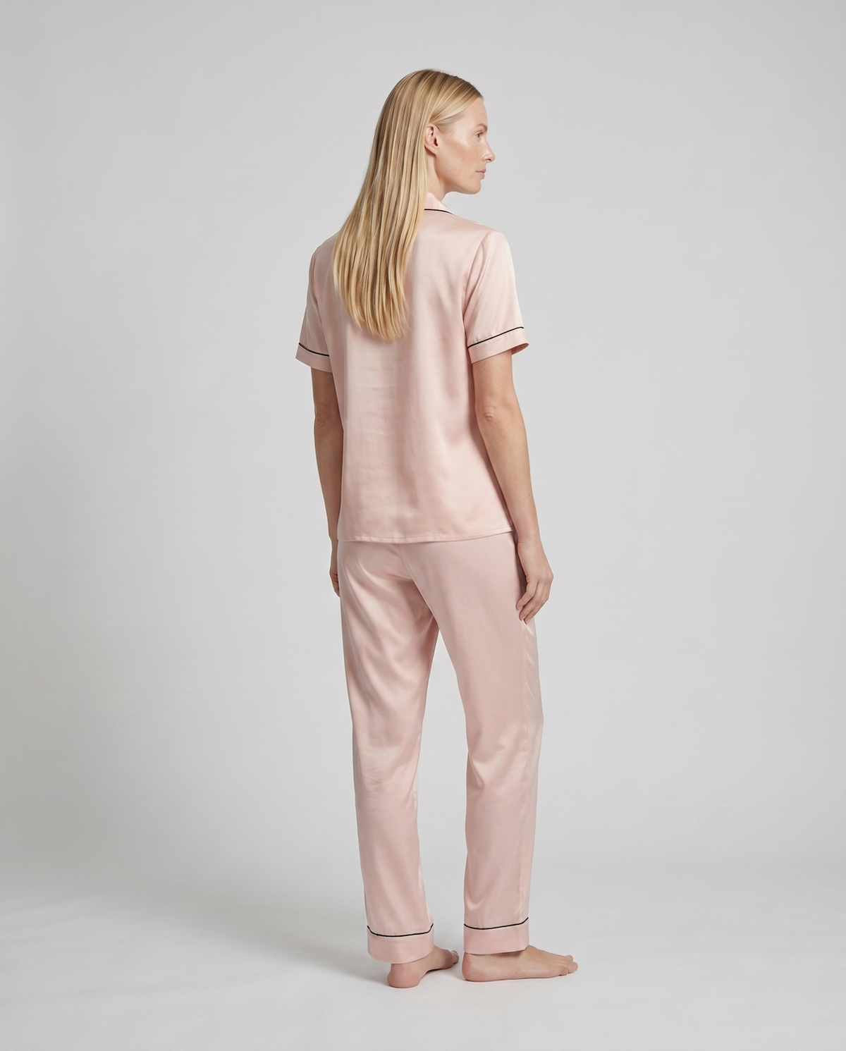 100% Mulberry Silk Pajama Set – Short Sleeve Button Top &amp; Long Pants