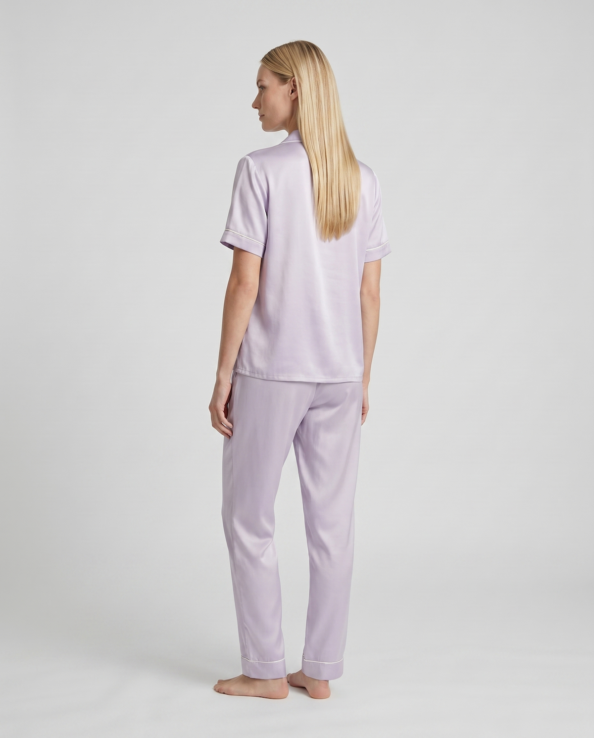 100% Mulberry Silk Pajama Set – Short Sleeve Button Top &amp; Long Pants