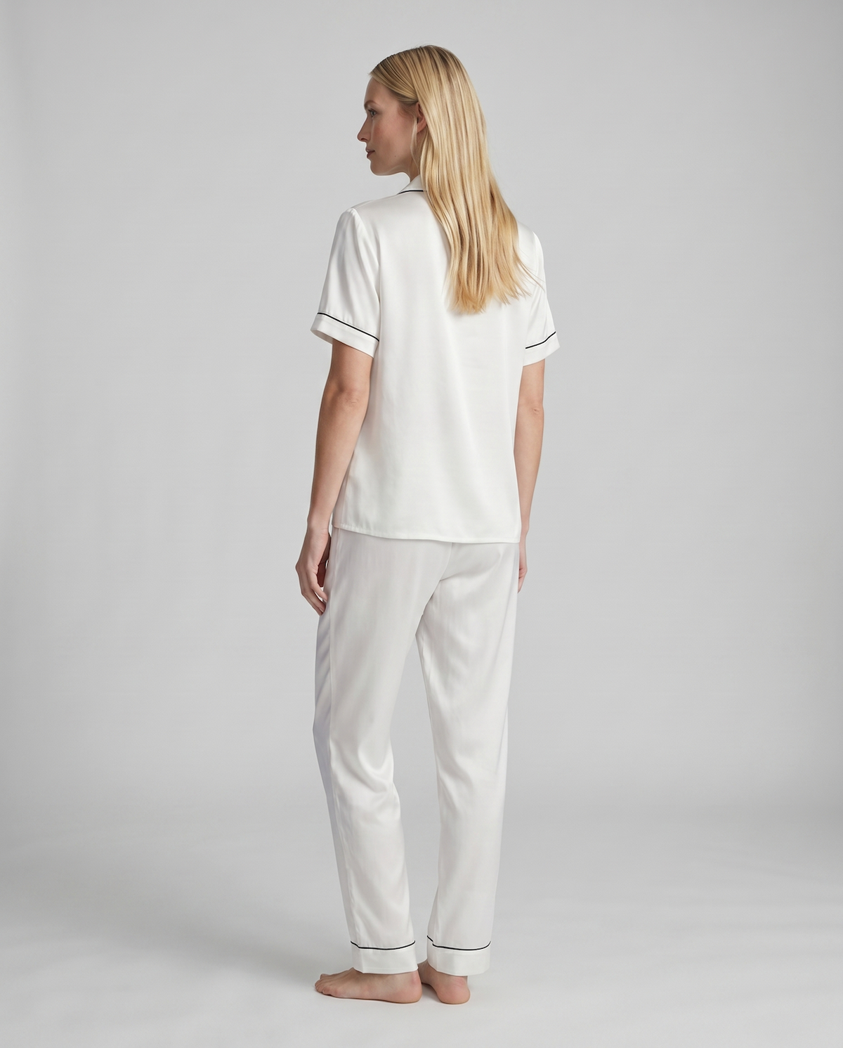 100% Mulberry Silk Pajama Set – Short Sleeve Button Top & Long Pants