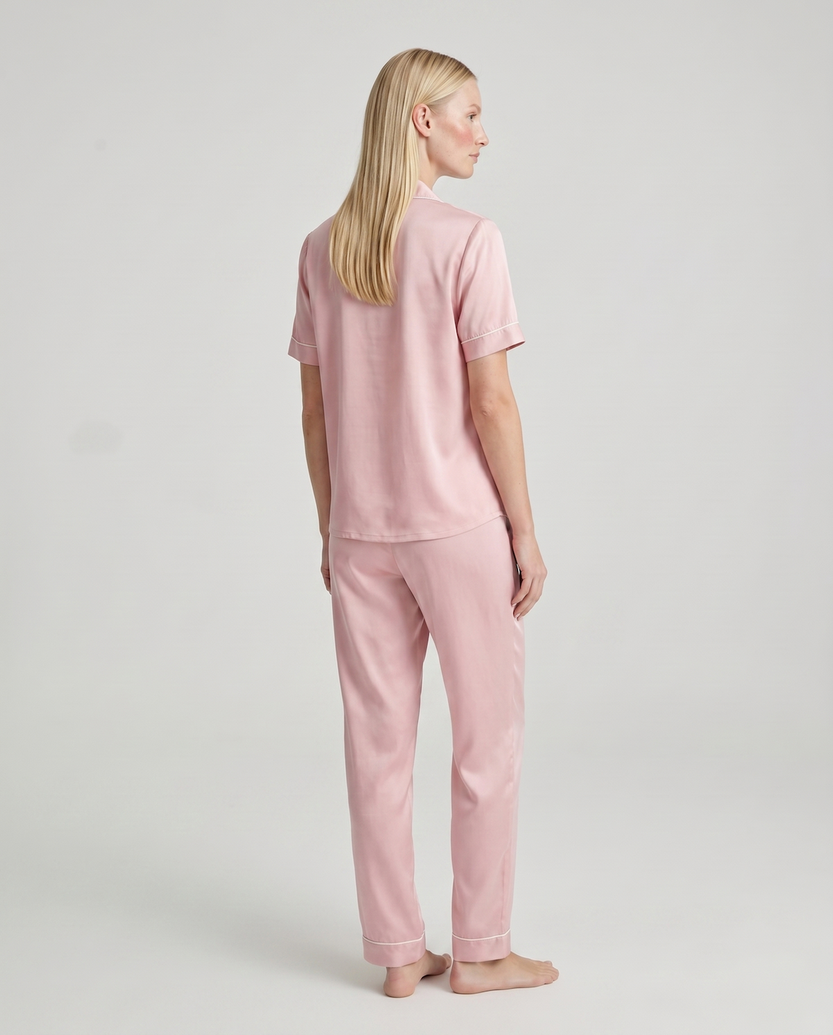 100% Mulberry Silk Pajama Set – Short Sleeve Button Top & Long Pants