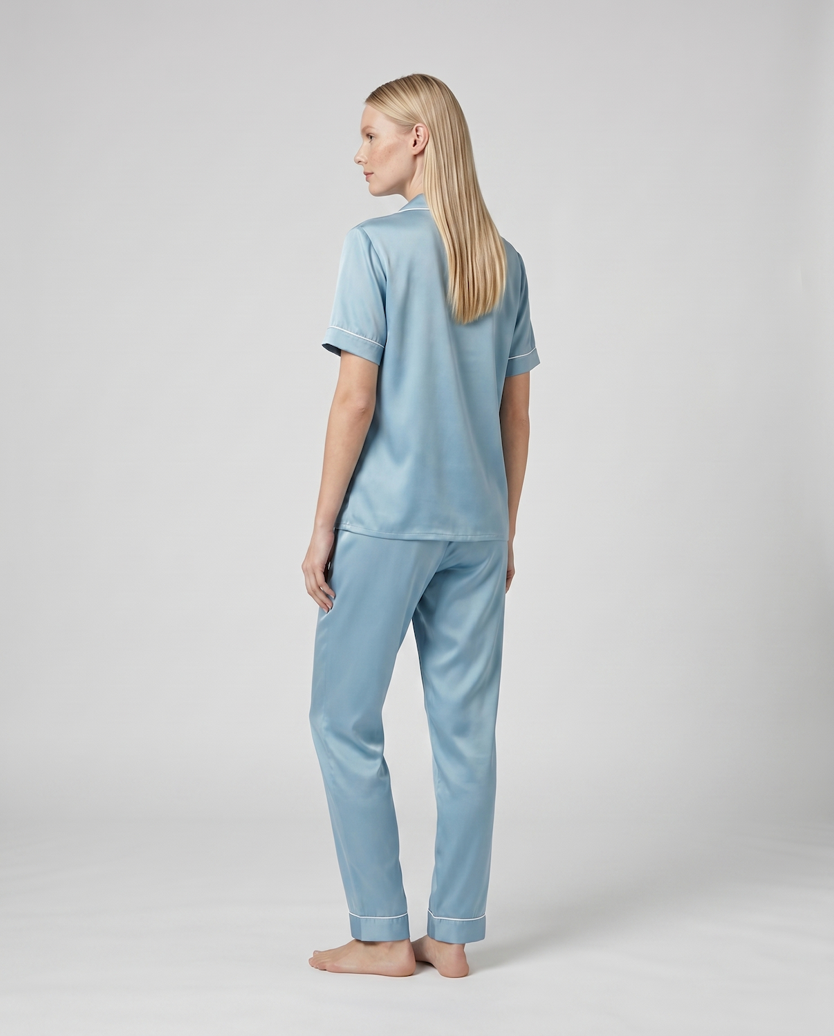 100% Mulberry Silk Pajama Set – Short Sleeve Button Top & Long Pants
