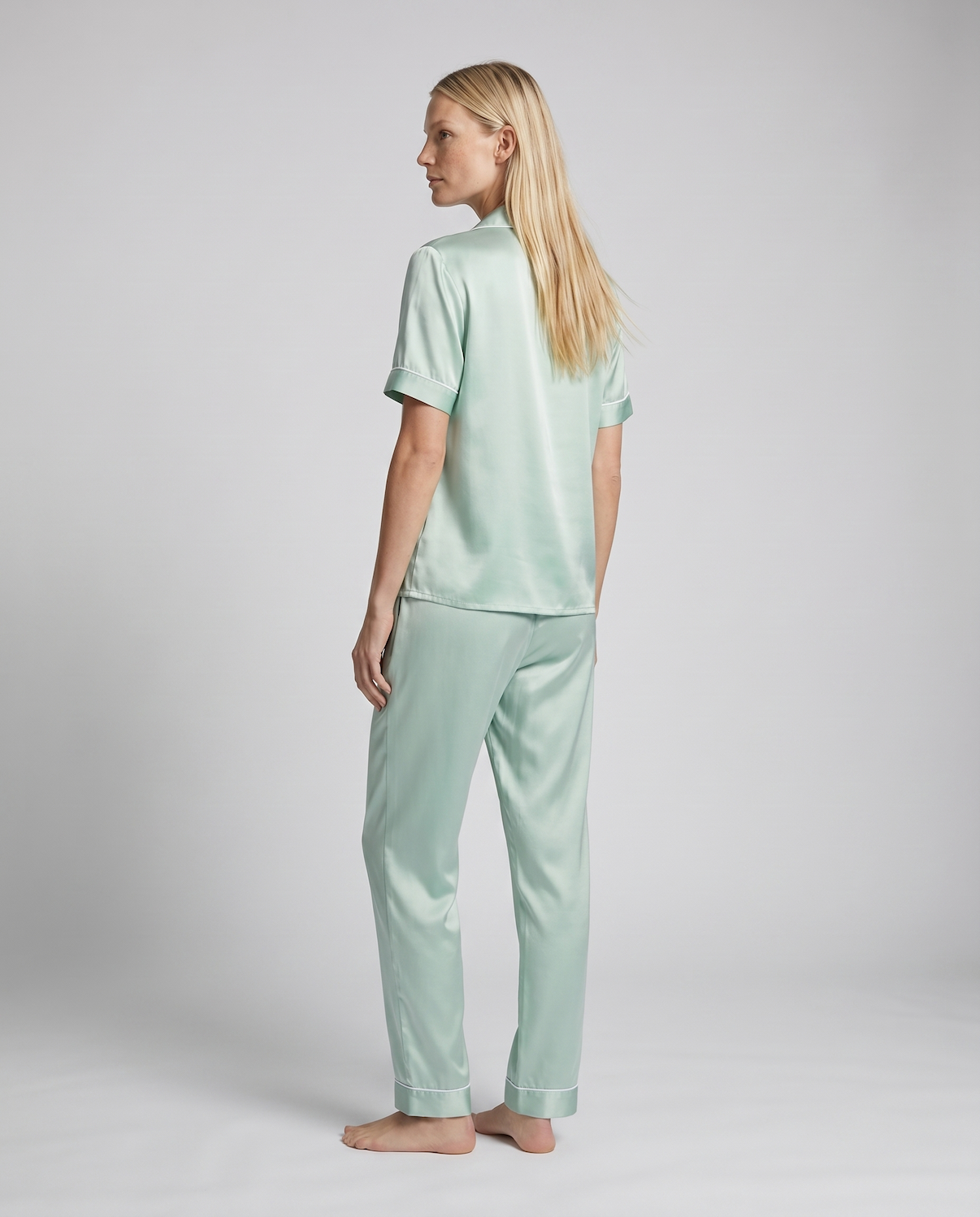 100% Mulberry Silk Pajama Set – Short Sleeve Button Top &amp; Long Pants