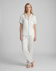 100% Mulberry Silk Pajama Set – Short Sleeve Button Top & Long Pants