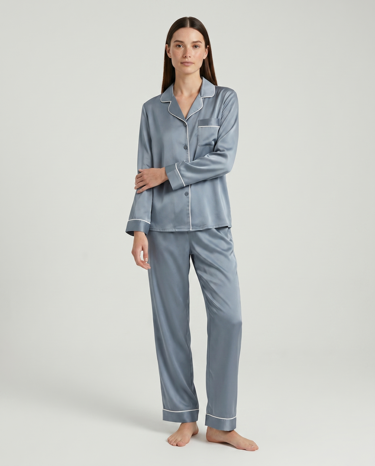 100% Mulberry Silk Pajama Set for Women – Long Sleeve & Pants | Soft, Breathable Loungewear