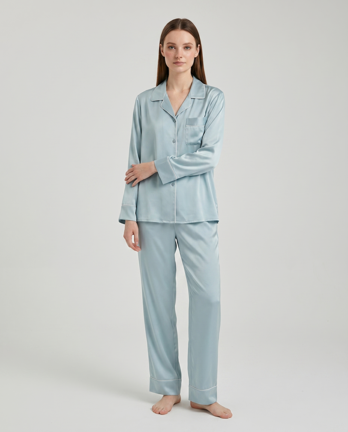 100% Mulberry Silk Pajama Set for Women – Long Sleeve & Pants | Soft, Breathable Loungewear