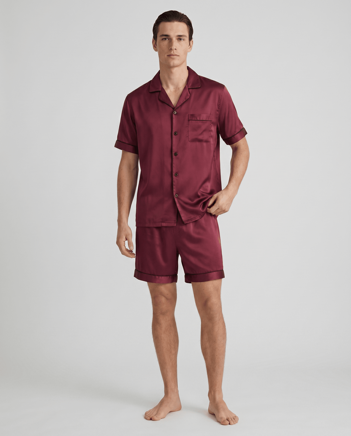100% Mulberry Silk Pajamas for Couples – Short-Sleeved Sleepwear for Men