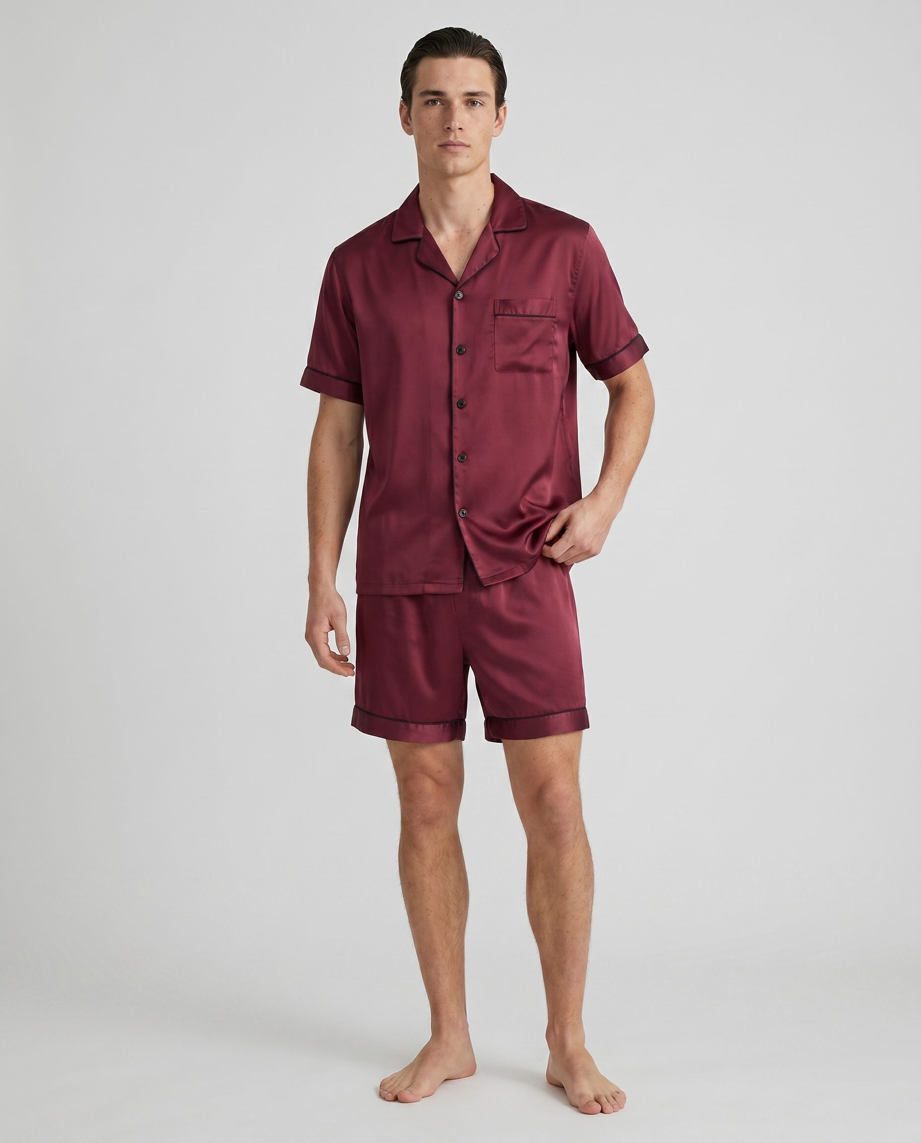 100% Mulberry Silk Pajamas for Couples – Short-Sleeved Sleepwear for Men