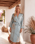 Luxury Cherry Silk Floral Robe – Soft Lightweight Long Sleeve Robe for Women