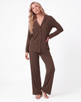 Women’s Pajama Set – Single-Breasted Lapel Coat with Full Sleeves and Straight-Leg Pants
