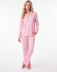 Women’s Pajama Set – Single-Breasted Lapel Coat with Full Sleeves and Straight-Leg Pants