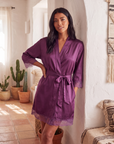 New Summer Thin Solid Color Stitching Lace Long Nightgown Robe – Luxury and Noble Home Clothes for Relaxation