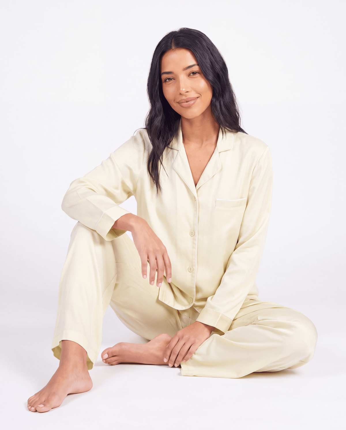 Women’s Pajama Set – Long Sleeve and Full-Length Trousers with Turn-Down Collar