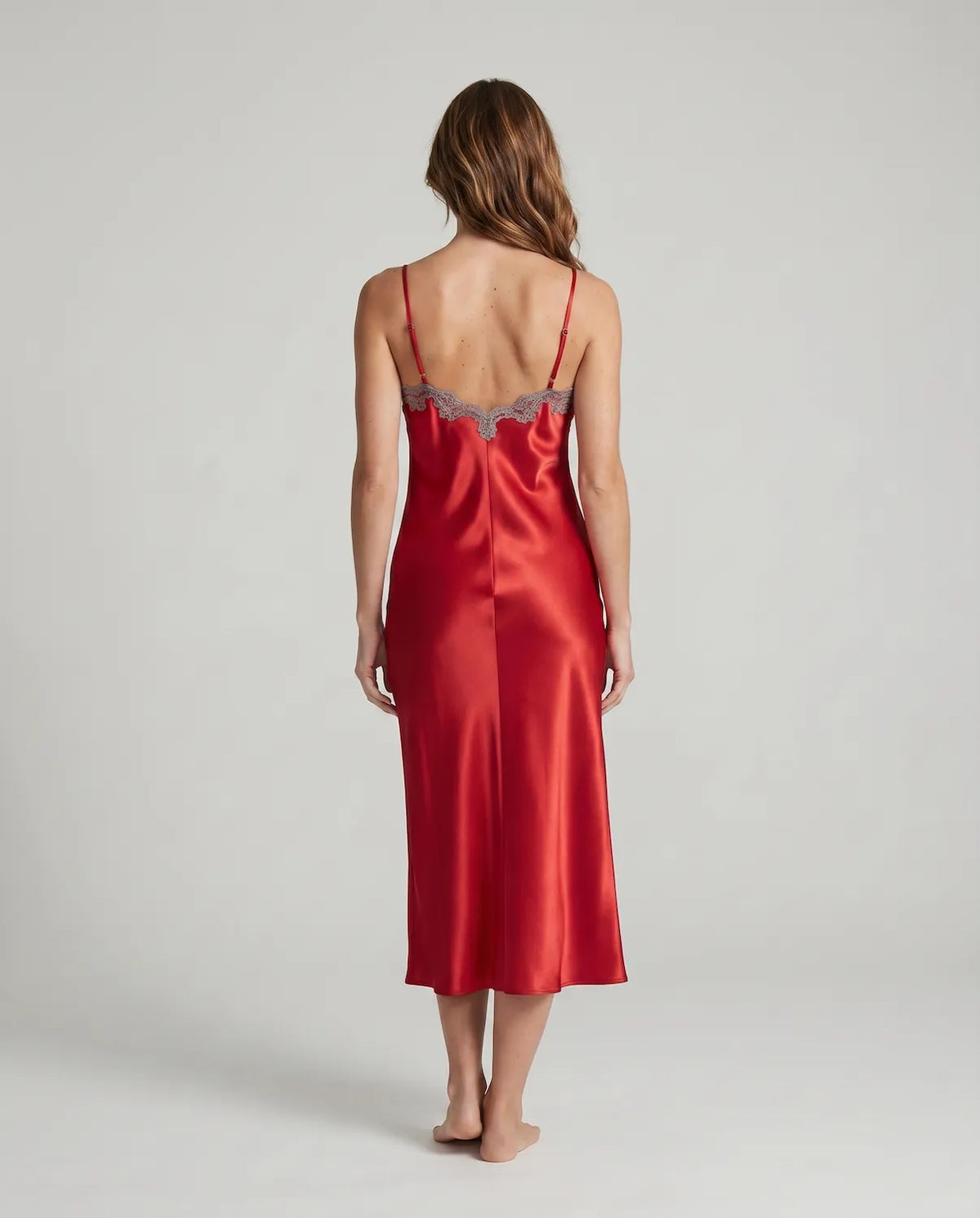 Arabella Faux Silk Maxi Nightgown – Elegant Lace Trim Sleepwear for Women