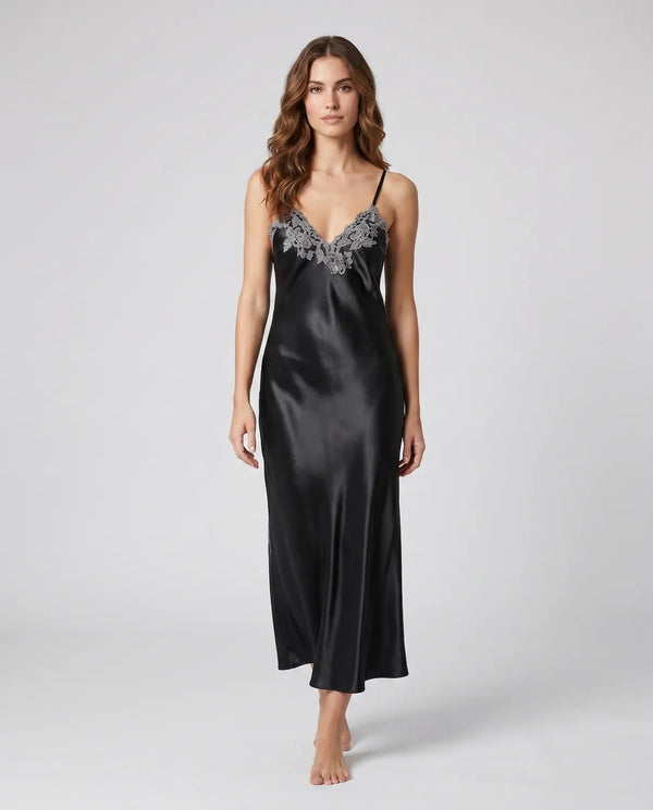 Arabella Silk Maxi Nightgown – Elegant Lace Trim Sleepwear for Women