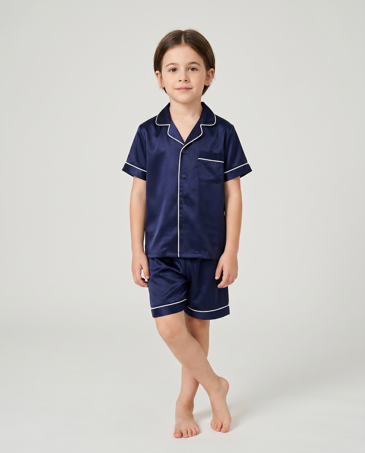Children’s 100% Mulberry Silk Pajama Set – Short Sleeve Shirt & Shorts Sleepwear