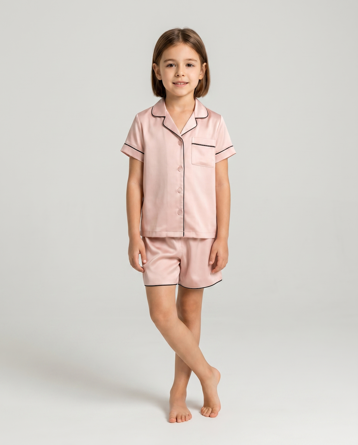 Children’s 100% Mulberry Silk Pajama Set – Short Sleeve Shirt & Shorts Sleepwear