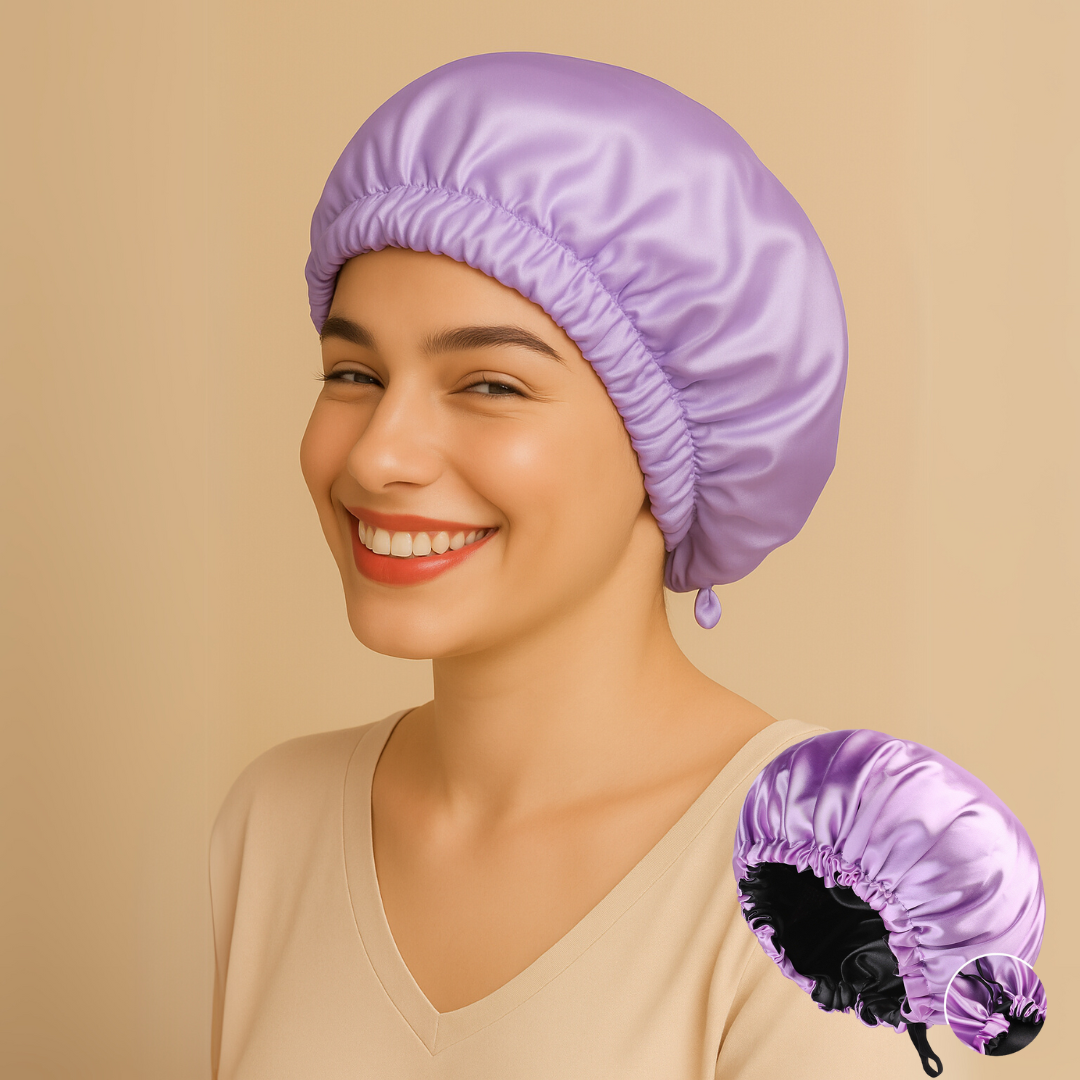 Double-Sided Silk Sleeping Cap for Women – Elastic Hair Care and Shower Cap with Button
