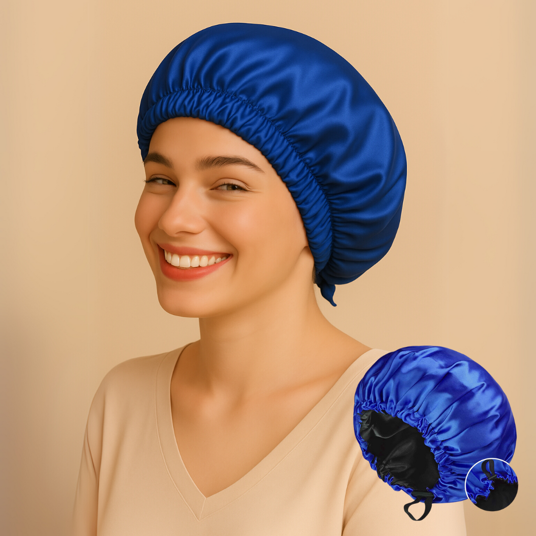 Double-Sided Silk Sleeping Cap for Women – Elastic Hair Care and Shower Cap with Button