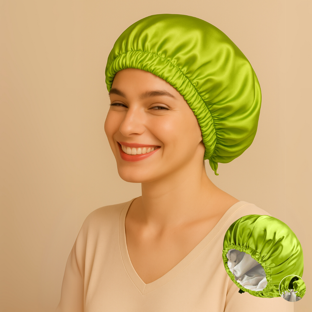 Double-Sided Silk Sleeping Cap for Women – Elastic Hair Care and Shower Cap with Button