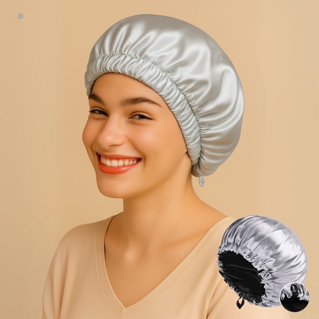 Double-Sided Silk Sleeping Cap for Women – Elastic Hair Care and Shower Cap with Button