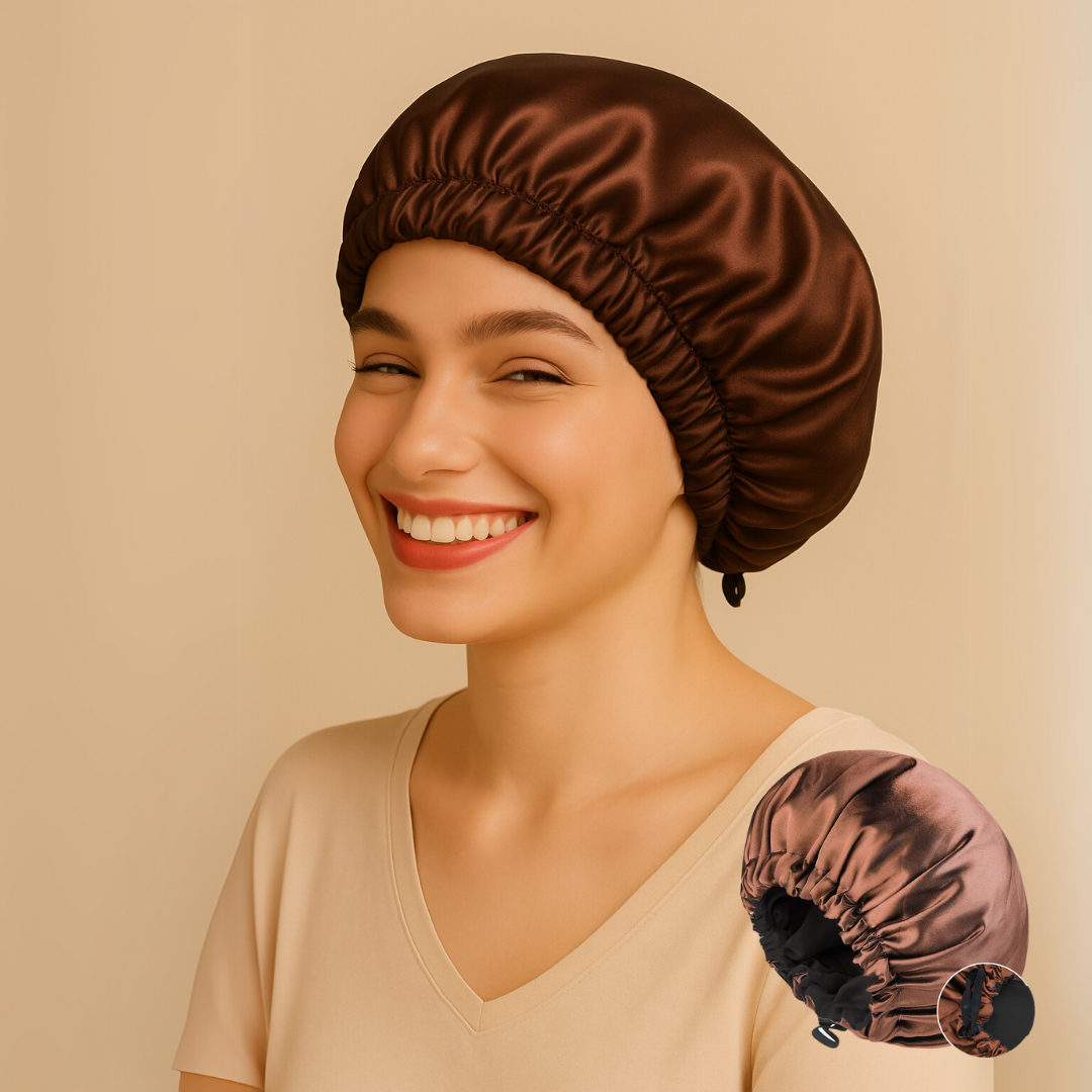 Double-Sided Silk Sleeping Cap for Women – Elastic Hair Care and Shower Cap with Button