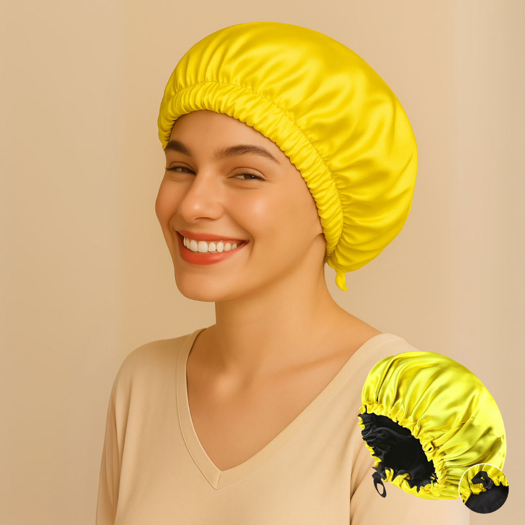 Double-Sided Silk Sleeping Cap for Women – Elastic Hair Care and Shower Cap with Button