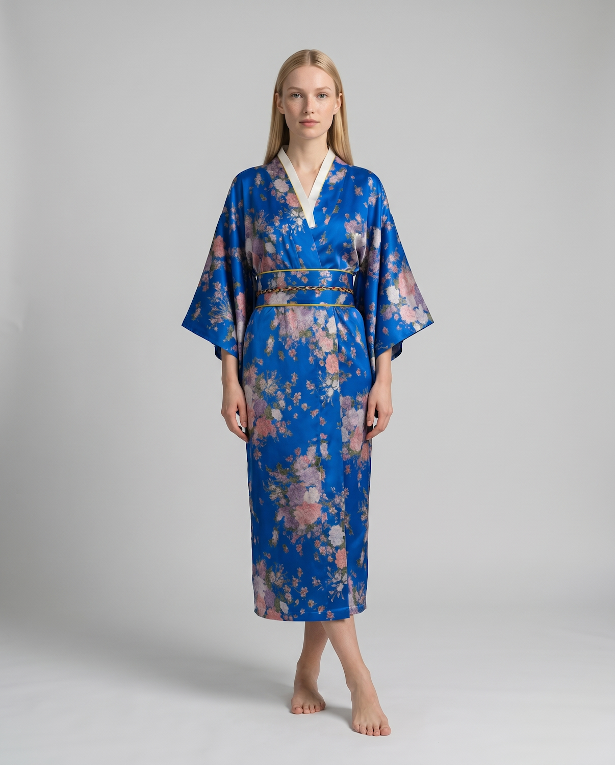 Elegant Dress for Girls – Traditional Floral Print Long Robe with Belt