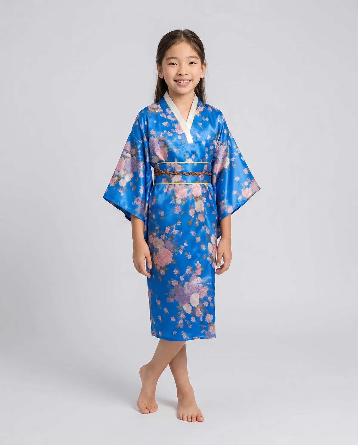 Elegant Dress for Girls – Traditional Floral Print Long Robe with Belt