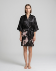 Elegant Silk Kimono Robe with Crane Print – Lightweight Summer Bridal & Bridesmaid Dressing Gown