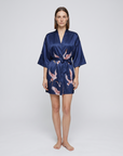 Elegant Silk Kimono Robe with Crane Print – Lightweight Summer Bridal & Bridesmaid Dressing Gown