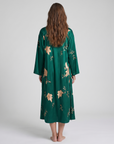 Emerald Green Floral Silk Kimono Robe – Elegant Long Sleeve Robe for Women