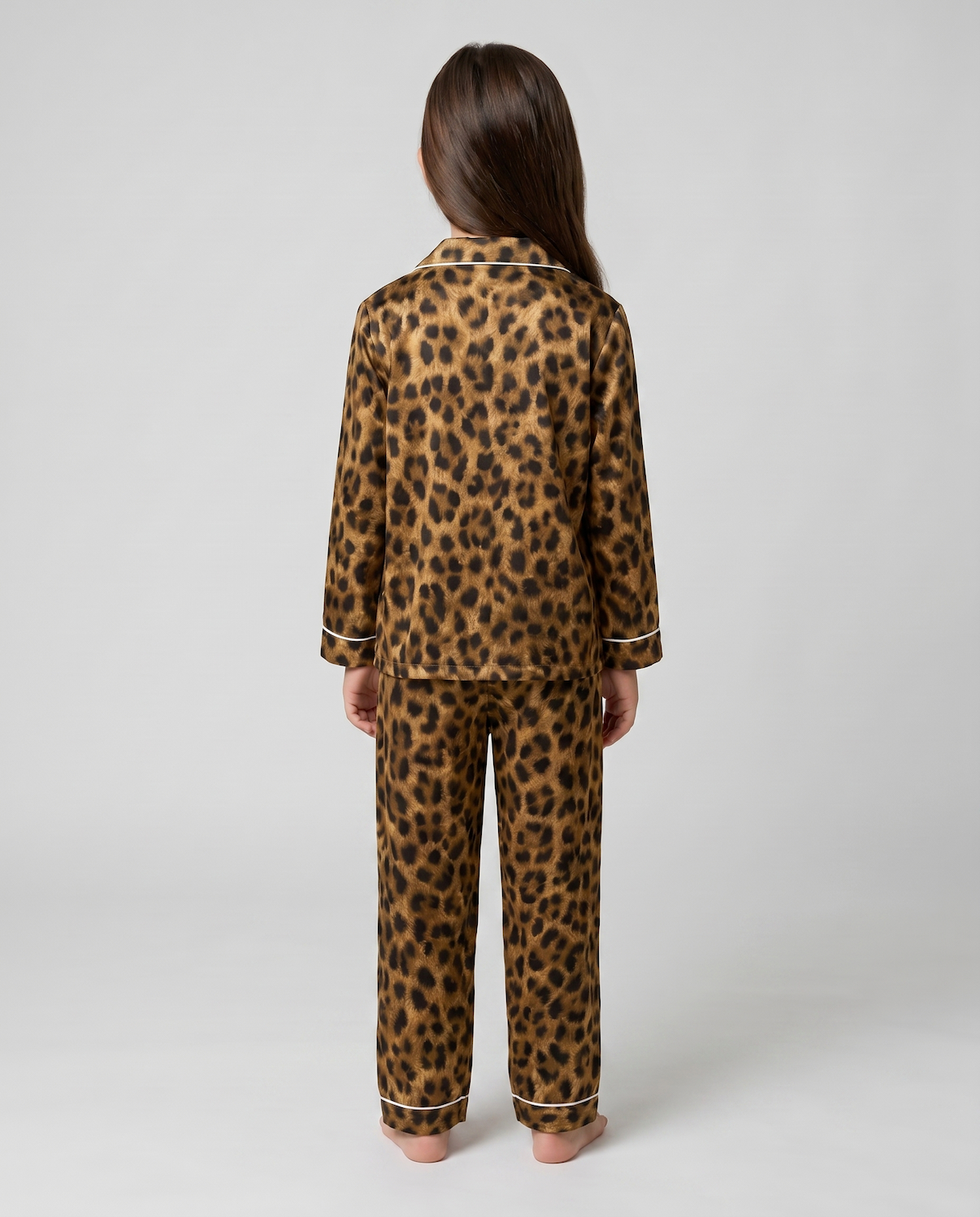 Kids Leopard Print Pajama Set – Girls Long Sleeve Sleepwear, Flame Resistant Nightwear